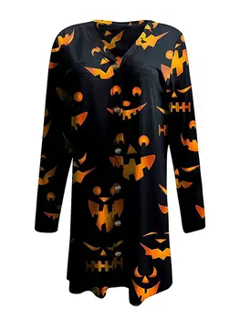 Cadılar bayramı Hırka Kadınlar için Kabak Yarasa Baskı Örgü Hırka Uzun Kollu Açık Ön Dış Giyim Hafif Ceket