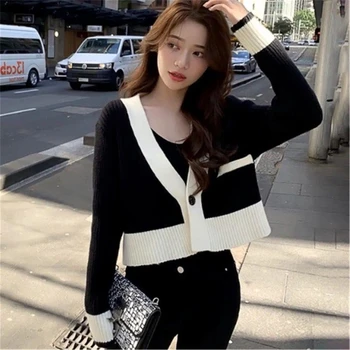 Yeni Outerwears Kadın Ceket Rahat Standart Katı Polyester Ceketler Xiao Xiangfeng Slim Fit Çok Yönlü Kısa Kazak