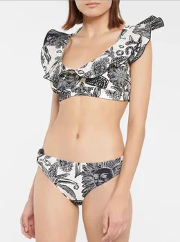 Fırfır Baskı bikini seti 2023 Yeni Mayo Yaz Plaj Kıyafetleri Kadın İki Parçalı Mayo Düşük Bel Kadın mayo Beachwear