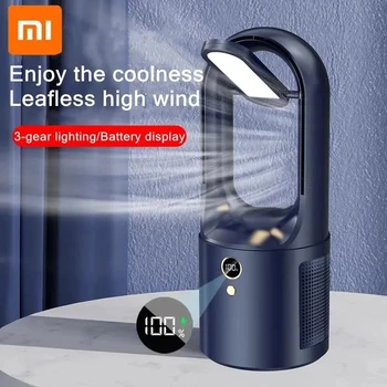 Xiaomi Ev Kullanımı Elektrikli Bladeless Masa Fanı Soğutucu USB Şarj Taşınabilir Kablosuz Mini Soğutma Fanı Ultra Sessiz LED Gece Lambası
