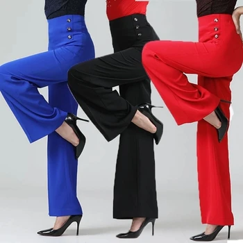 Kadınlar 2023 İlkbahar Yaz Moda Latin Dans Pantolon Kadın Modern Dans Geniş Bacak Pantolon Bayanlar Düz Renk Gevşek pantolon