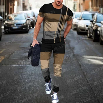 Erkek Yaz günlük t-Shirt + Pantolon Seti Moda Eşofman 2 Adet koşu elbisesi Kıyafet Erkek Açık Streetwear Vintage Giyim