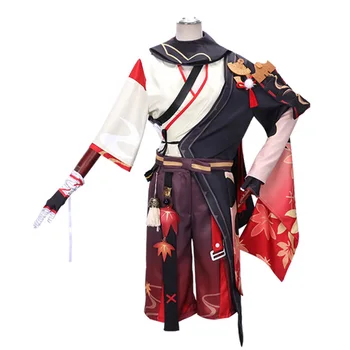 Kaedehara Kazuha Cosplay Genshin Darbe Cosplay Kostüm Cadılar Bayramı Karnaval Samurai Kostüm Peruk takunya