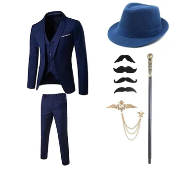 1920s erkek Gatsby Yelek giyim Aksesuarları Bilezik papyon Seti Vintage Anime Şapkalar, düz Renk G