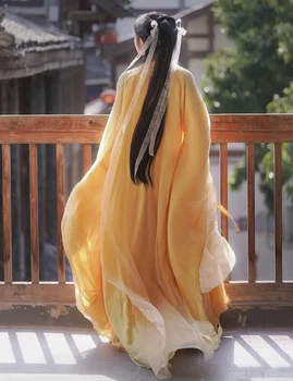 Hanfu Elbise Kadın Karnaval Cosplay Kostüm Çin Sahne Dans Elbise Antik Geleneksel Hanfu Sarı Elbise Artı Boyutu XL