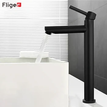 Fliger Siyah Uzun Havza Musluk Sıcak Soğuk Su Mikser lavabo musluğu Banyo Musluk Lavabo Su musluk bataryası Grifos De Baño