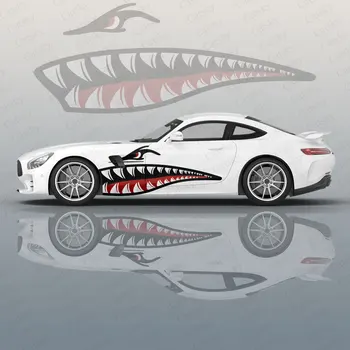 Kırmızı Fierce Köpekbalığı Ağız Araba Grafik Çıkartması Korumak Tam Vücut Vinil Wrap Modern Tasarım Görüntü Wrap Sticker Dekoratif Araba Çıkartması