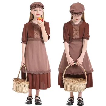 Çocuklar Hizmetçi Elbise Peri Masalı tema Cadılar Bayramı Cosplay Kurt Büyükanne Performans Kostüm Kız Pastoral Çiftlik Hizmetçi Büyükanne Giyinmek