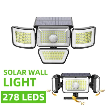 278 LED Güneş ışıkları açık su geçirmez Güneş güvenlik ışığı Hareket Sensörü projektör 4 kafaları sokak duvar lambası bahçe dekor için