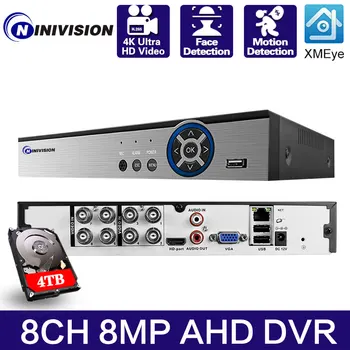 Yüz Algılama XMeye H265 + 8MP 4K 8CH 8 Kanal 6 in 1 Ses Hibrid WIFI TVı CVI NVR AHD CCTV DVR Gözetim Video Kaydedici HD