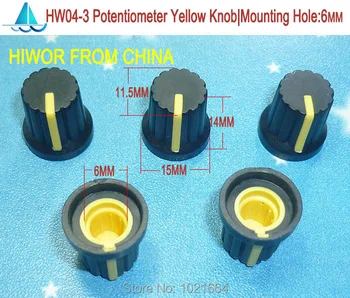 100 adet / grup HW04-3 Yüksek kaliteli Plastik Sarı Potansiyometre Topuzu (Döner Potansiyometre )