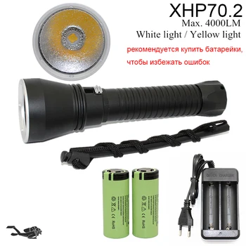 XHP70 LED sarı/beyaz ışık 4000 lümen dalış el feneri 26650 Torch sualtı 100M xhp70. 2 spearfishing led dalış lambası