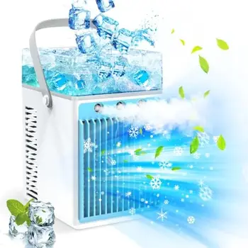 Klimalar, 4 in 1 Şarj Edilebilir Evaporatif Kişisel Soğutucu Nemlendirici 6 Buz Kutuları, 3 Hız Sessiz Mini AC LED,
