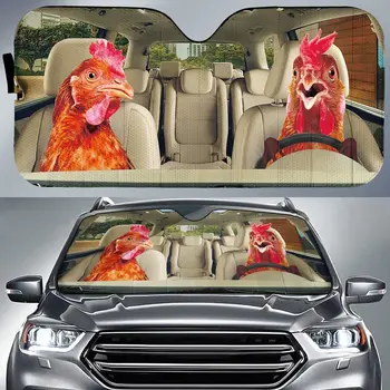 Komik Tavuk Aile Sürüş araba güneşliği, Horoz Sürüş Otomatik Güneşlik Tavuk Sevgilisi için, Komik Çiftçi Hediye, araç ön camı Du