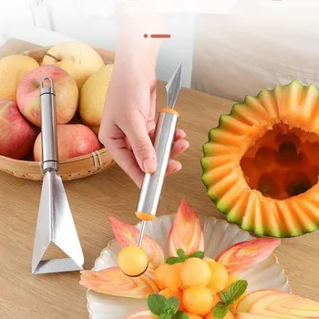 Meyve İtme Bıçağı Çift Kafa Kavun Baller Scoop Üçgen Şekli Soyucu Sebze Dilimleme meyve tabağı Karpuz Mutfak Aracı