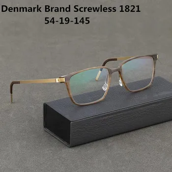 Danimarka Marka Vidasız Titanyum Gözlük Çerçeve Erkekler Kare Ultralight Reçete Gözlük Optik Gözlük Boynuz Gözlük 1821