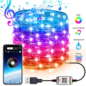 App uzaktan kumanda 2 M 20 LEDs akıllı dize ışık USB Bluetooth gümüş bakır tel peri lamba ev yatak odası parti yılbaşı dekoru