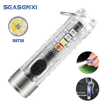 SEASENXI Mini LED el feneri 10 Modları Su Geçirmez Sidelight USB Şarj Edilebilir ışıklı anahtarlık İle sinyal ışığı Açık Koşu İçin