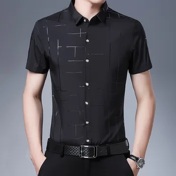 Erkekler Kore Moda Yüksek Kaliteli Baskı İş Casual Düğme Gömlek 2023 Yaz Gençlik Yaka Kısa Kollu Üstleri Camisas De Hombre