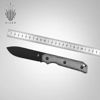Kizer Sabit Bıçak Bıçak 1045C1 Begleiter 2022 av bıçağı ile D2 Çelik Bıçak ve Siyah Micarta Kolu hayatta kalma aracı Kılıf ile