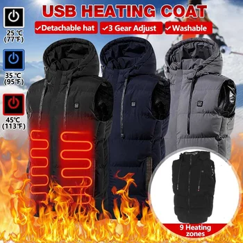 Elektrikli ısıtmalı yelek ceket erkek kadın 9 ısıtmalı bölgeleri spor grafen USB ısıtma ceket kamp su geçirmez aşağı ceket M-7XL