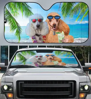 Hawaii Kaniş Köpek Güneş Gözlüğü İle Yaz Plaj Hindistan Cevizi Ağacı araba güneşliği, Hediye Kaniş Sevgilisi, Hawaii Vibe Otomatik Güneş Gölge,