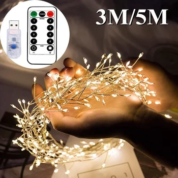 3M 5M Bakır tel LED USB uzaktan Kumanda dize ışıkları Havai fişek Peri Garland Lamba Noel pencere Düğün Parti dekor