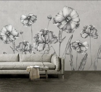 Özel Fotoğraf çiçekler duvar kağıdı 3D El boyalı siyah ve beyaz çiçekler Oturma Odası TV Arka Plan duvar resmi 3d duvar kağıdı