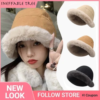 Y2K Kore Taklit Tavşan Saç kadın kova kapağı Moda Doku Yumuşak Sıcak Havza Şapka Tatlı Güzel Sokak Peluş Kova Gorras