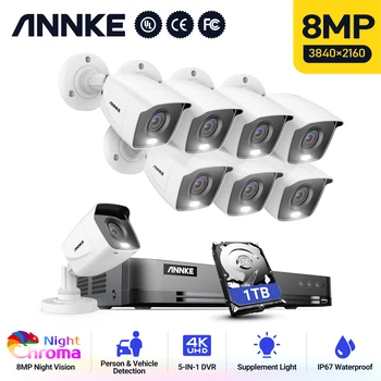 ANNKE 4K Ultra HD 8CH DVR Kiti H. 265 güvenlik kamerası Güvenlik Sistemi 8MP CCTV Sistemi IR Açık Gece Görüş Video Gözetim Kitleri