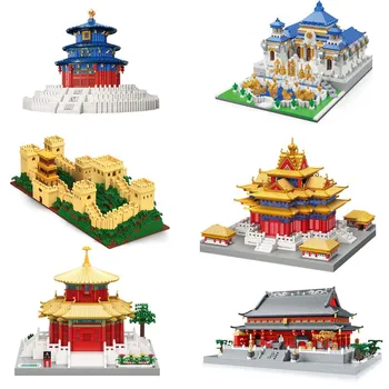 Ünlü Antik Çin Mimarisi mini elmas Blokları Modeli kule Yapı Taşları Eğitici Çocuk Oyuncakları Tuğla Hediyeler