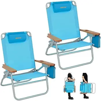 Plaj sandalyesi, Katlanır Uzanmış plaj sandalyesi s Yetişkin için Taşınabilir Düşük Koltuk Sandalye Taşıma Askısı Bardak Tutucu Ahşap Kol Dayama Fest