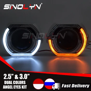 Sinolyn 2.5 / 3.0 İnç LED Melek Gözler Bi Xenon Projektör Lensler H7 H4 farlar araba ışıkları Dönüş sinyal ışıkları Araba Aksesuarları