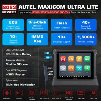 Autel MaxiCOM Ultra Lite Tarayıcı En Akıllı Teşhis Aracı 2 Yıl Güncelleme ECU Programlama Otomotiv Tarayıcı Topoloji Haritası