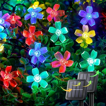 Güneş dize çiçek ışıklar açık su geçirmez 20/50 kiraz çiçeği bahçe çit Patio Yard noel ağacı parti LED peri ışık