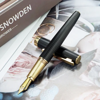 Hongdian 1845 Metal Siyah dolma kalem Çelik Güzel Şerit Mürekkep Kalem Ekstra İnce / İnce Ucu Ofis İş Yazma Hediye Kalem