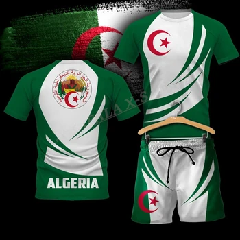 Cezayir Ülke Bayrağı 3D Baskı kısa T-shirt Combo Plaj Seti Erkekler Yaz Kısa Kollu Rahat erkek tişört BoardShorts Seti