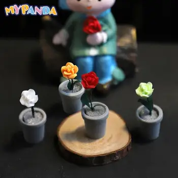 1 adet Dollhouse Minyatür Saksı Bitki Gül Saksı Bonsai Modeli ev bahçe dekoru Oyuncak Bebek Evi Aksesuarları
