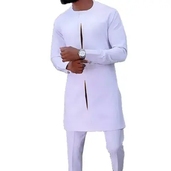 Afrika Dashiki Elbise Erkekler İçin Gömlek ve pantolon seti Düz Renk Üstleri Pantolon Takım Elbise Afrika erkek Sosyal Parti Giyim(M-4XL)