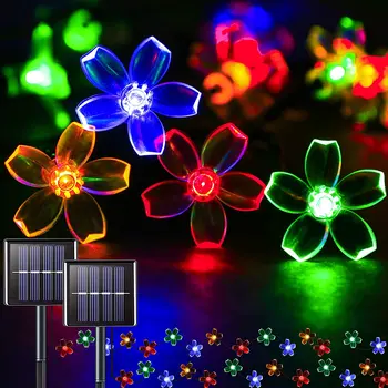 Güneş Şeftali Çiçek Dize su geçirmez açık alan aydınlatması 60 LED Peri Lamba Dekorasyon Bahçe Çit Yard noel ev partisi dekoru