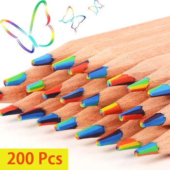 200 Adet Kawaii Ahşap Renkli Kalem Ahşap Gökkuşağı renkli kurşun kalem Çocuk Okul Grafiti Çizim Boyama