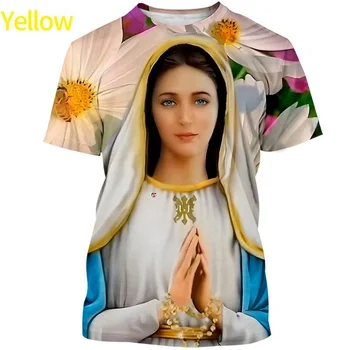 2023 Yaz Yeni Moda 3D Meryem Baskı erkek ve kadın T-shirt Kişiselleştirilmiş Serin Baskı Desen T-shirt