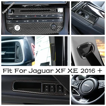 Karbon Fiber İç Fit Jaguar XF İçin XE 2016 - 2019 Emniyet Kemeri Tokası / Cam / direksiyon / Elektrikli El Freni Kapağı Trim