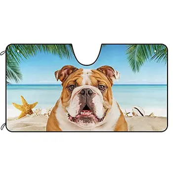 CafeTime Köpek araç ön camı Güneşlik Sevimli Bulldog Köpek Plaj Dekor Araç Ön Cam Güneş Gölge Siperliği UV Işını Refle